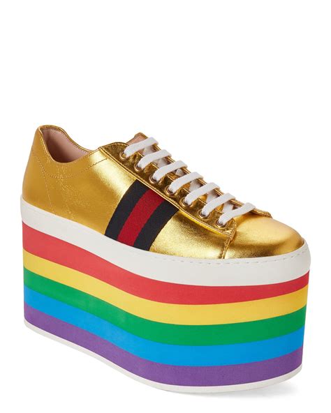 gucci sneakers back green|Gucci rainbow platform sneakers.